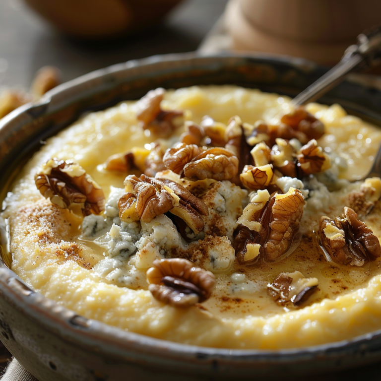Cremige Polenta mit Gorgonzola-Käse und gerösteten Walnüssen - mrsfoodie.de