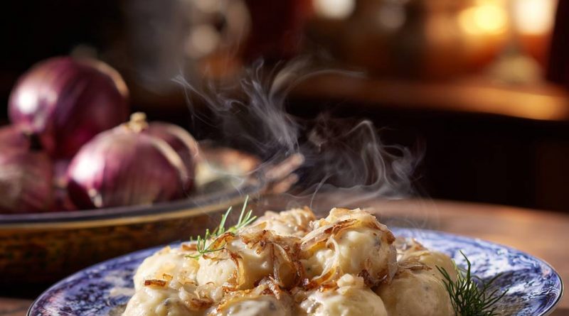 Knödel mit Zwiebel-Kondensmilch-Sauce