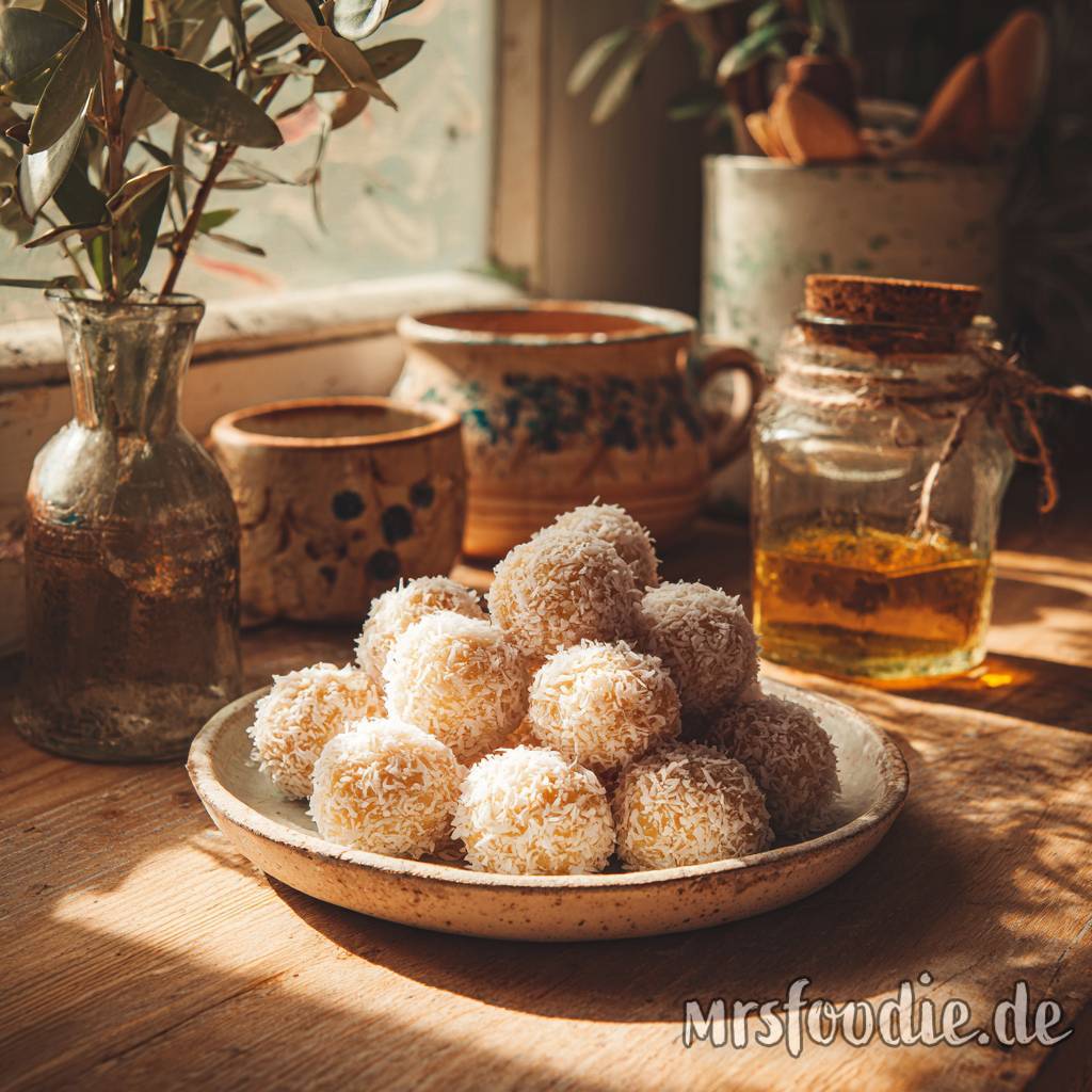 Kokos-Olivenöl-Bällchen