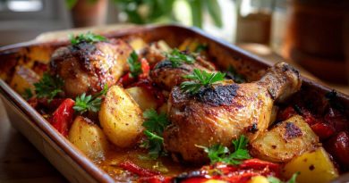 Ofenhähnchen mit Kartoffeln und Paprika