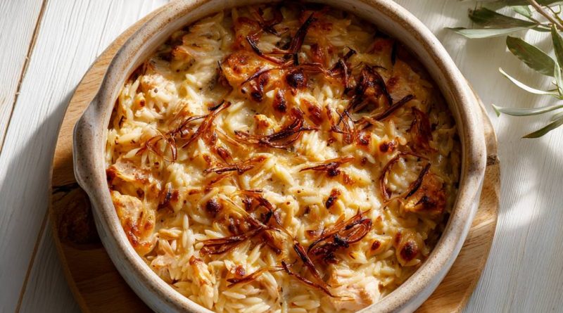 Französische Zwiebel-Hähnchen-Orzo-Pfanne