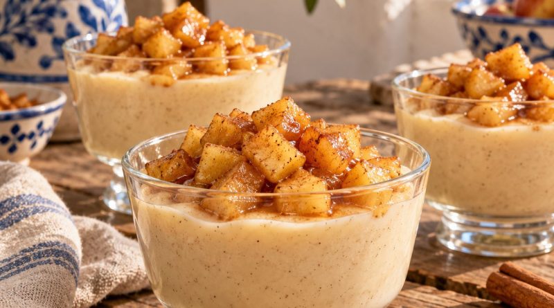 Apfel-Zimt-Pudding mit Butteräpfeln in Dessertgläsern