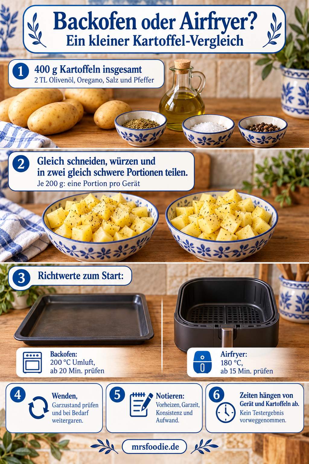 Backofen oder Airfryer? Ein einfacher Kartoffel-Vergleich – Merkkarte