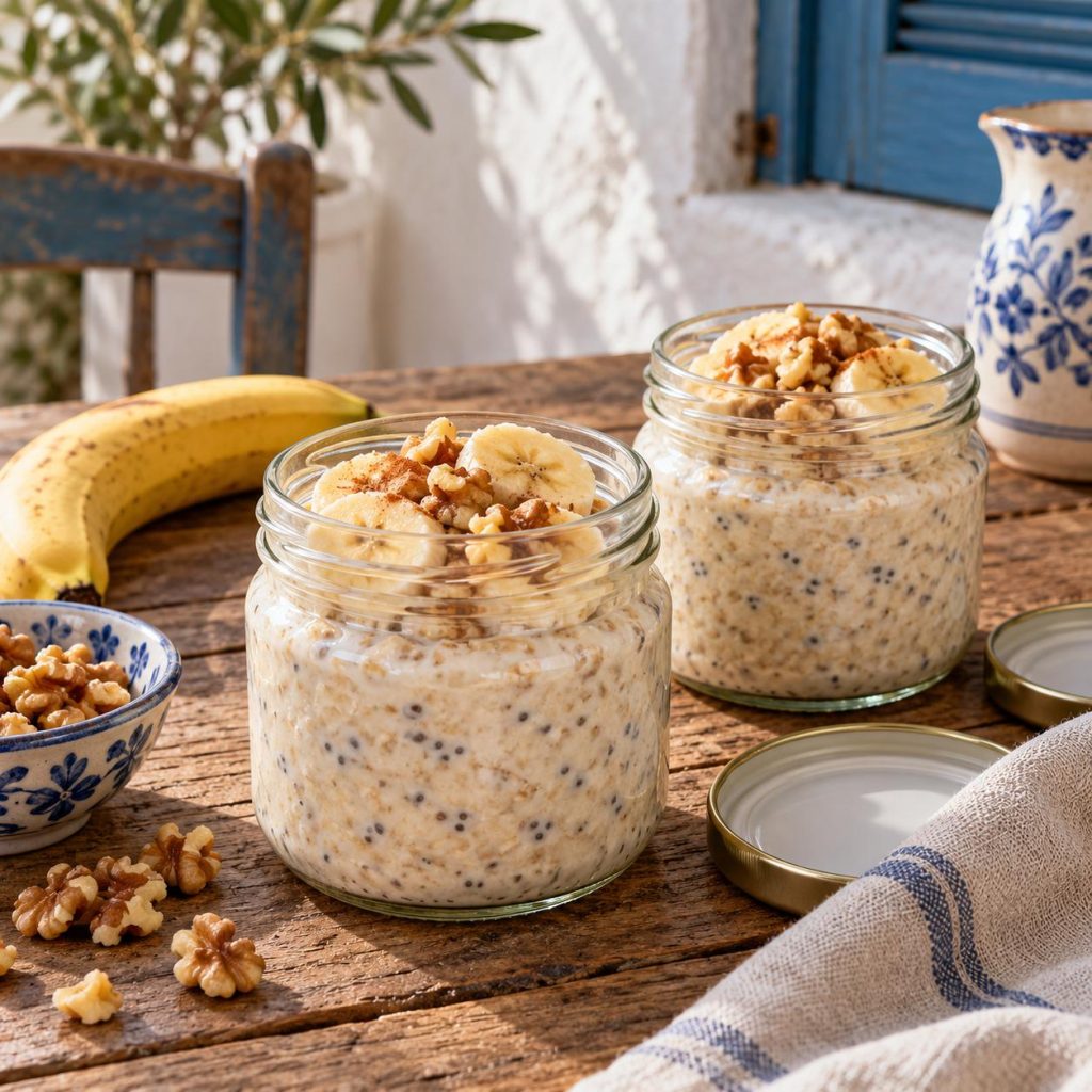 Bananen-Walnuss Overnight Oats für 2 – zwei Frühstücksgläser