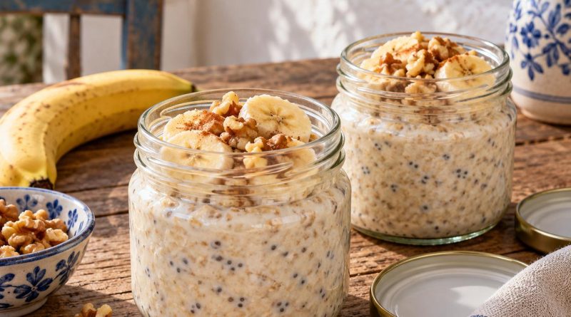 Bananen-Walnuss Overnight Oats für 2 – zwei Frühstücksgläser
