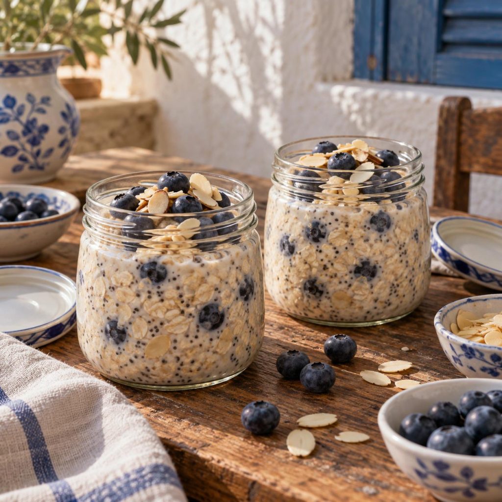 Blaubeer-Vanille Overnight Oats für 2 – zwei Frühstücksgläser
