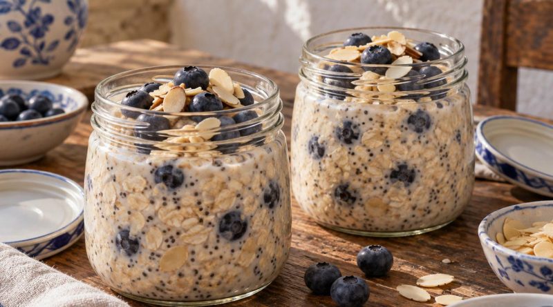 Blaubeer-Vanille Overnight Oats für 2 – zwei Frühstücksgläser