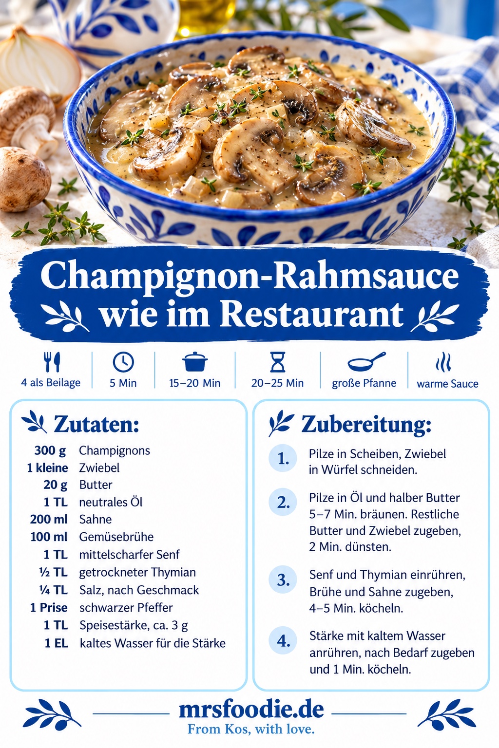Champignon-Rahmsauce wie im Restaurant – Pinterestkarte zum Vergrößern anklicken