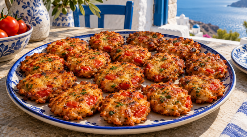 Domatokeftedes – Griechische Tomatenpuffer in einer warmen griechischen Küchenatmosphäre