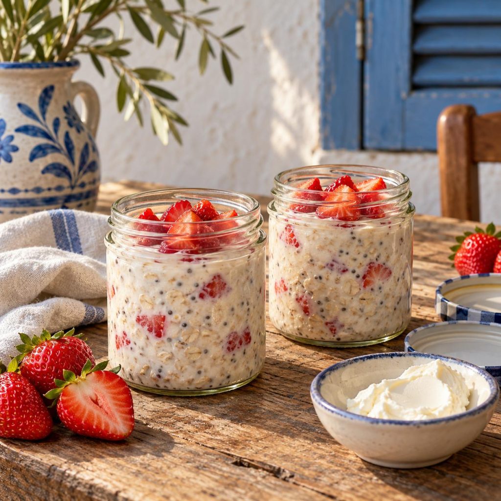 Erdbeer-Cheesecake Overnight Oats für 2 – zwei Frühstücksgläser
