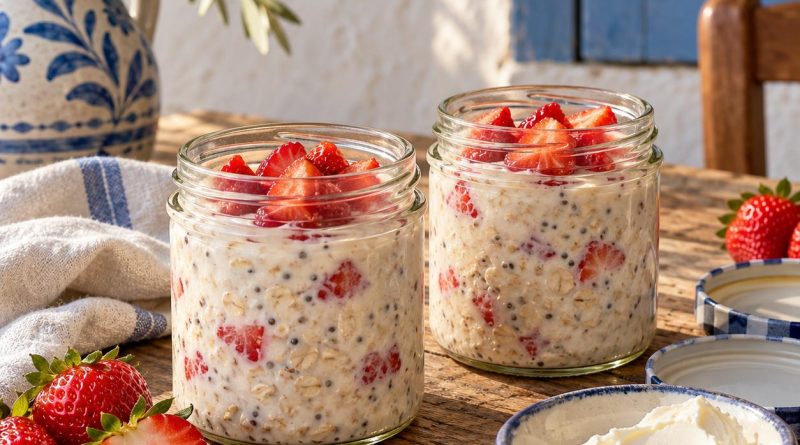 Erdbeer-Cheesecake Overnight Oats für 2 – zwei Frühstücksgläser