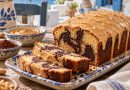 Saftiger Erdnussbutter-Marmorkuchen in rustikaler griechischer Küchenatmosphäre