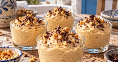 Fluffige Peanut Butter Mousse in rustikaler griechischer Küchenatmosphäre