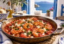 Garides Saganaki – Garnelen mit Feta in einer warmen griechischen Küchenatmosphäre