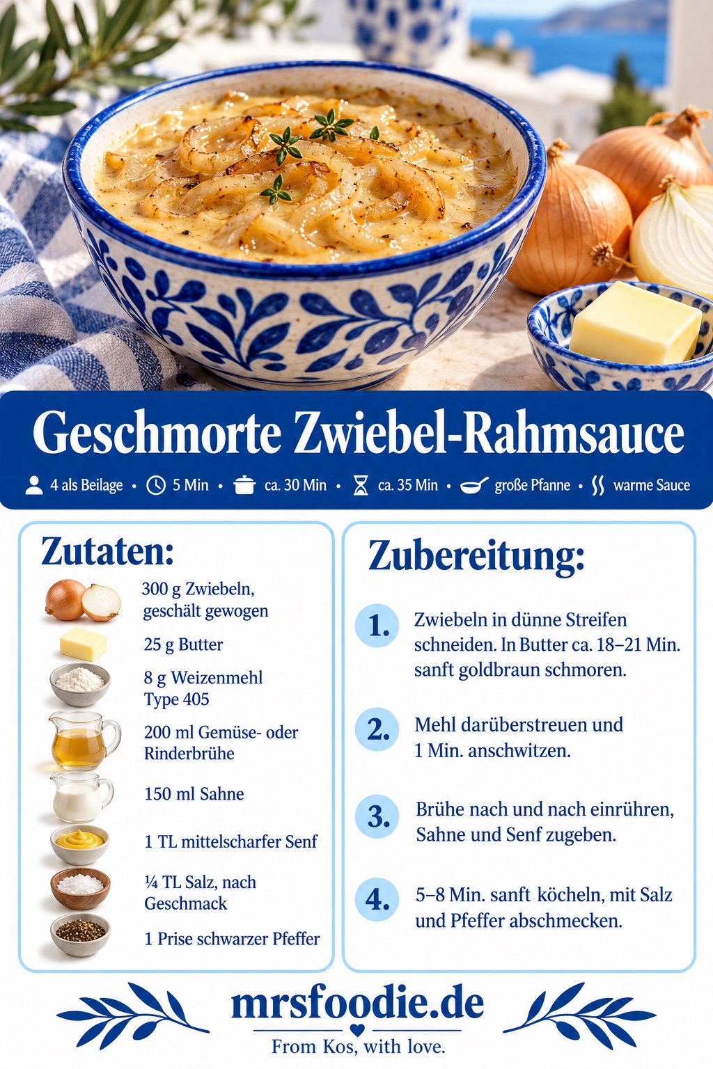 Geschmorte Zwiebel-Rahmsauce – Pinterestkarte zum Vergrößern anklicken