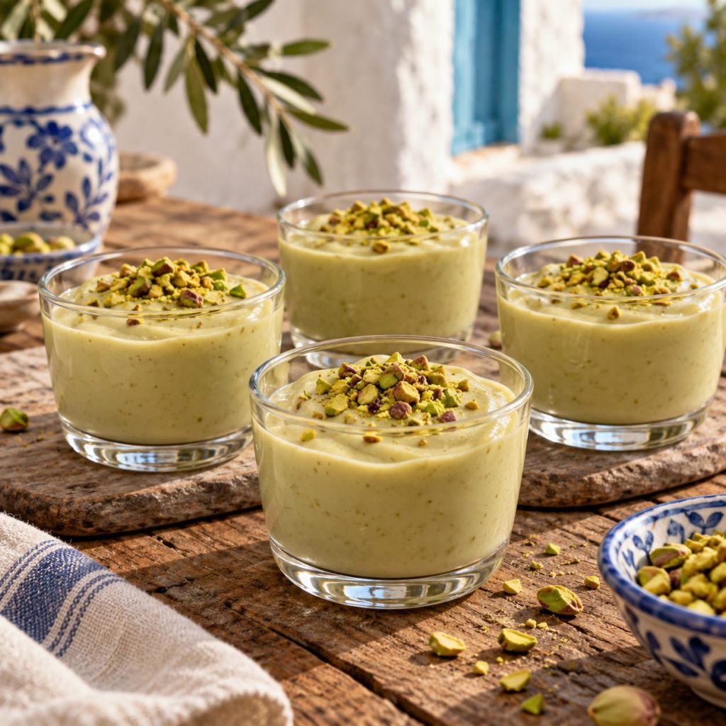 Italienischer Pistazienpudding in Dessertgläsern