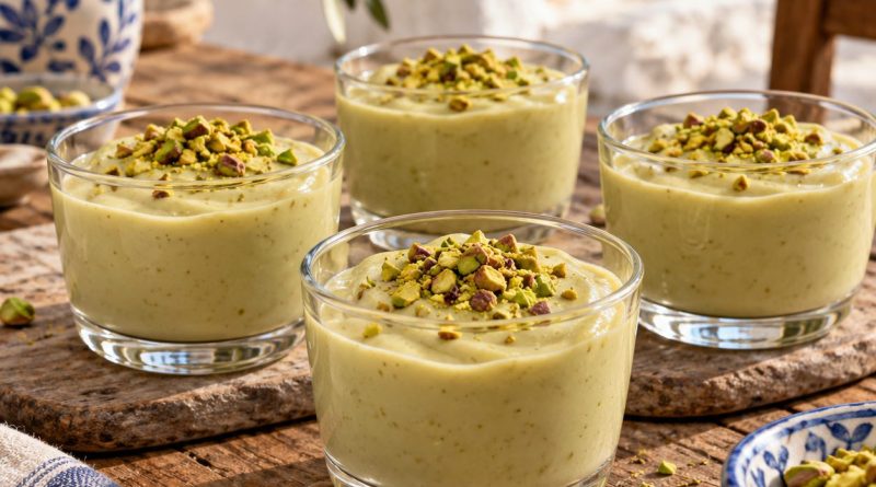 Italienischer Pistazienpudding in Dessertgläsern