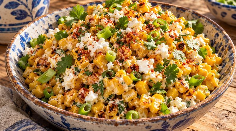 Mexican Street Corn Salad in einer rustikalen griechischen Küche