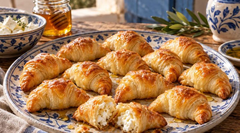Mini-Croissants aus Blätterteig mit Feta und Honig
