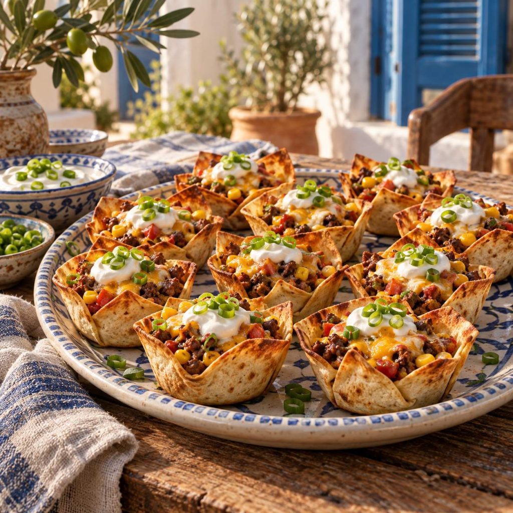 Mini-Taco-Cups mit Hackfleisch, Käse und Sour Cream