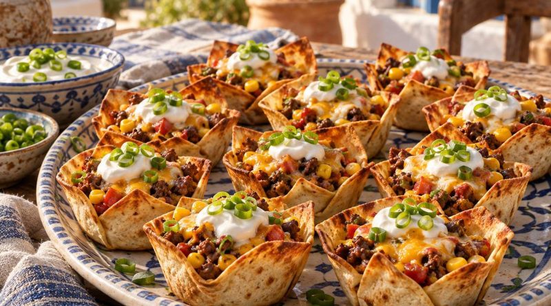 Mini-Taco-Cups mit Hackfleisch, Käse und Sour Cream