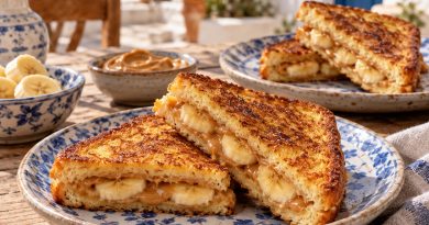 Peanut Butter Banana French Toast in warmer griechischer Küchenatmosphäre