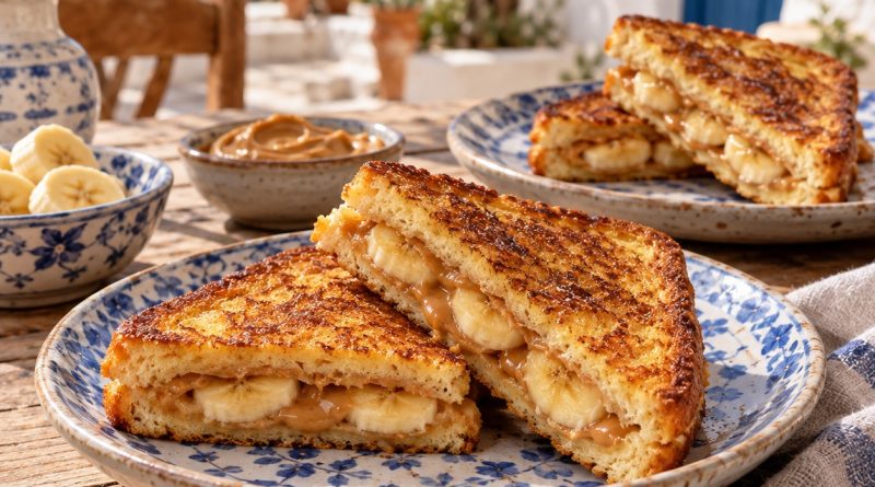 Peanut Butter Banana French Toast in warmer griechischer Küchenatmosphäre