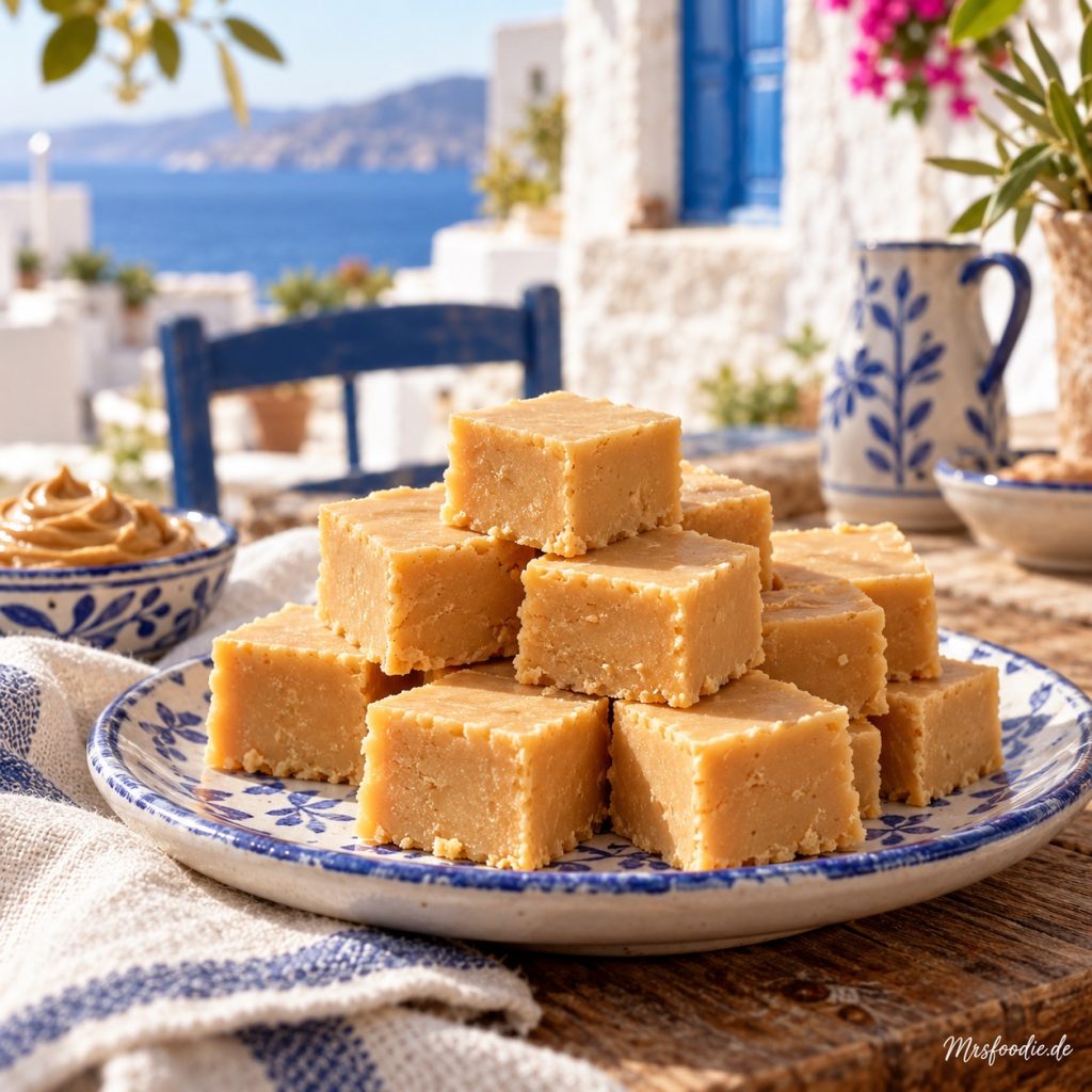 Peanut Butter Fudge in rustikaler griechischer Küchenatmosphäre