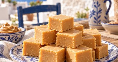 Peanut Butter Fudge in rustikaler griechischer Küchenatmosphäre
