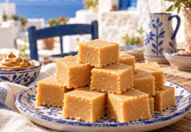 Peanut Butter Fudge in rustikaler griechischer Küchenatmosphäre