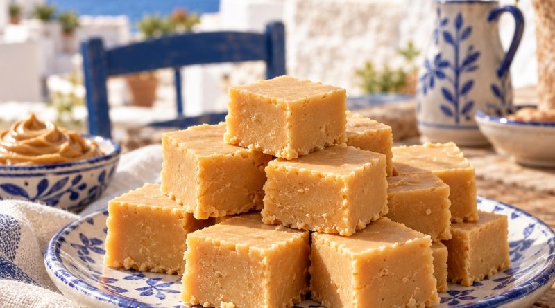 Peanut Butter Fudge in rustikaler griechischer Küchenatmosphäre