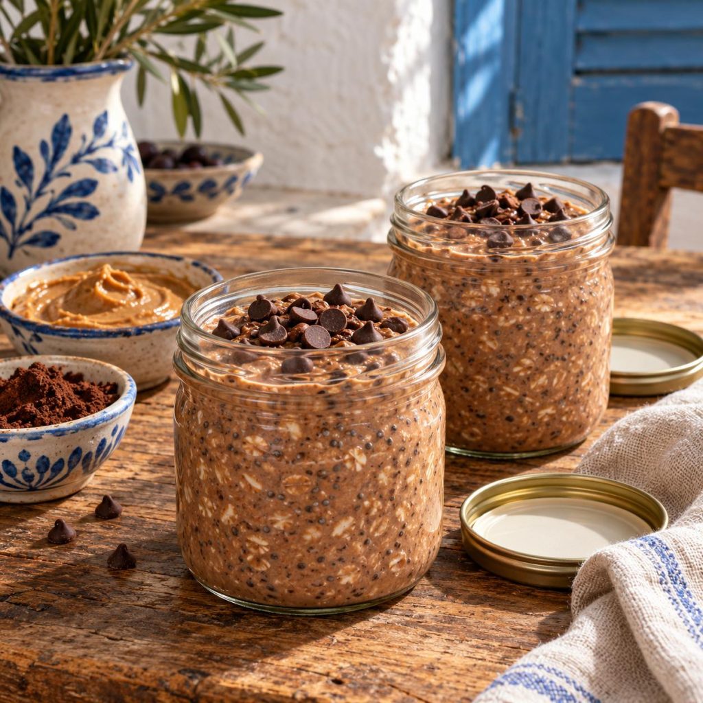 Schoko-Erdnussbutter Overnight Oats für 2 – zwei Frühstücksgläser