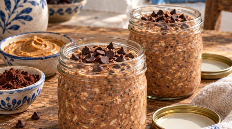 Schoko-Erdnussbutter Overnight Oats für 2 – zwei Frühstücksgläser