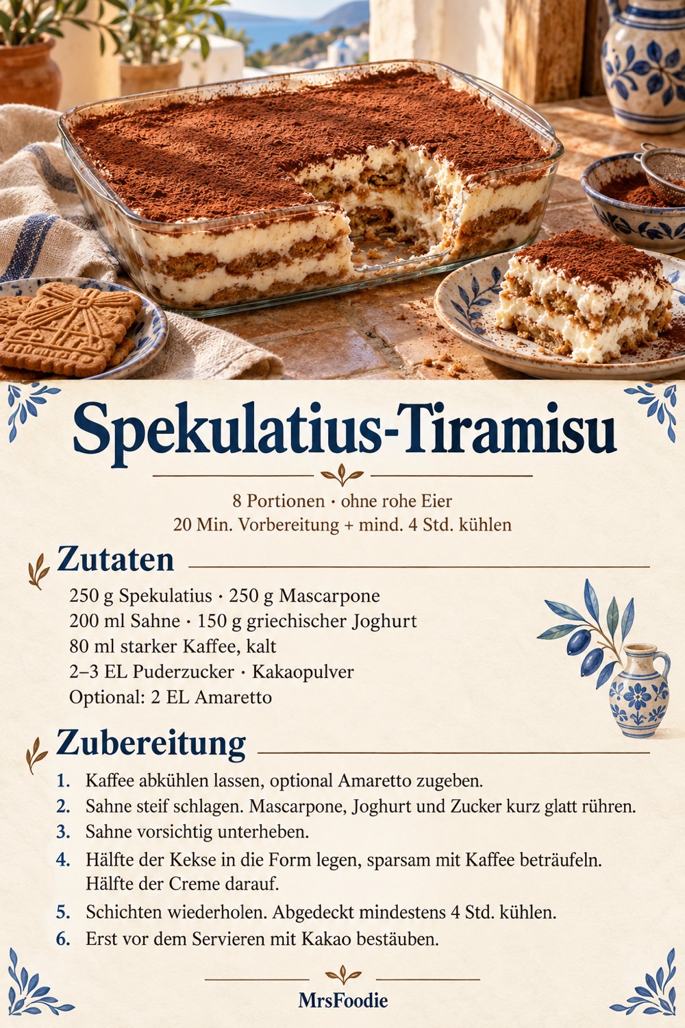 Pinterest-Rezeptkarte: Spekulatius-Tiramisu mit Zutaten und kurzer Zubereitungsanleitung.