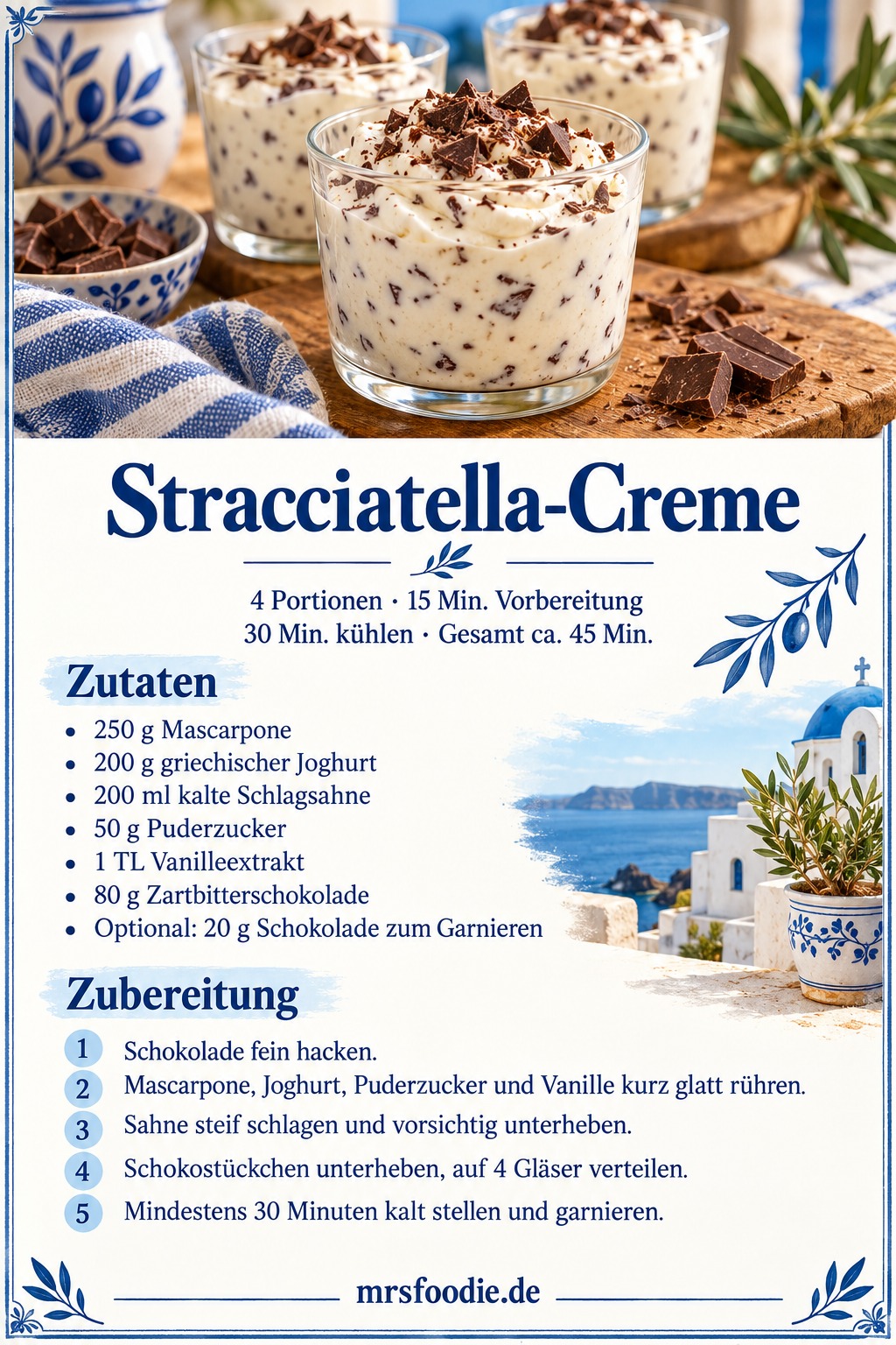 Stracciatella-Creme – Pinterest-Rezeptkarte mit Zutaten und Kurzanleitung