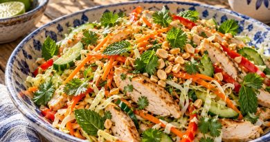 Thai Chicken Salad in einer rustikalen griechischen Küche