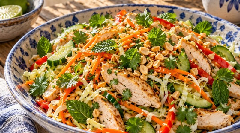 Thai Chicken Salad in einer rustikalen griechischen Küche