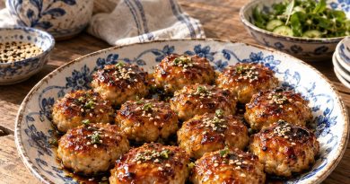 Tsukune – japanische Hähnchenbällchen – angerichtetes Gericht