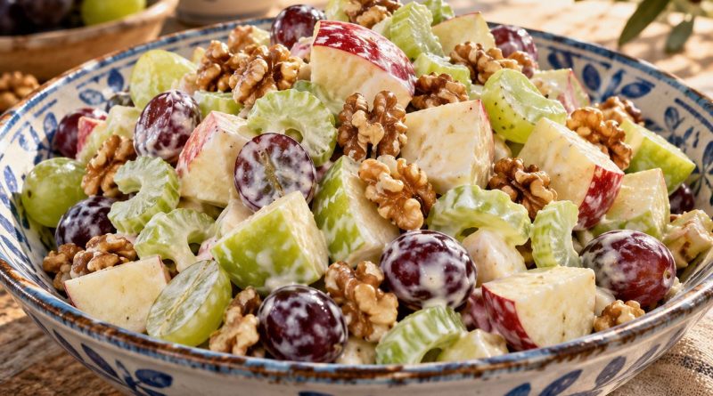 Waldorfsalat in einer rustikalen griechischen Küche