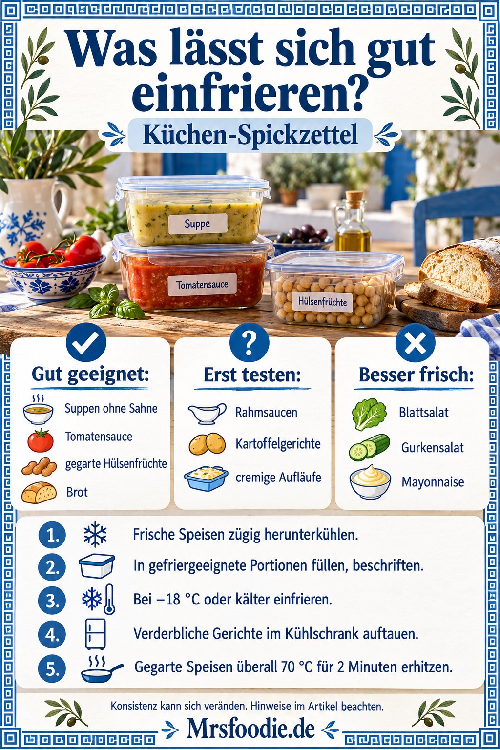Was lässt sich gut einfrieren? Der Küchen-Spickzettel – kompakter Spickzettel