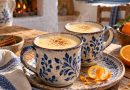 White Chocolate Orange Dream – heißer Winterdrink – zwei Portionen in einer rustikalen griechischen Küche