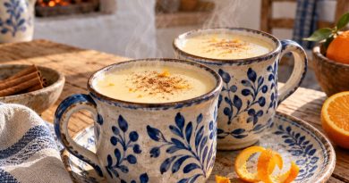 White Chocolate Orange Dream – heißer Winterdrink – zwei Portionen in einer rustikalen griechischen Küche