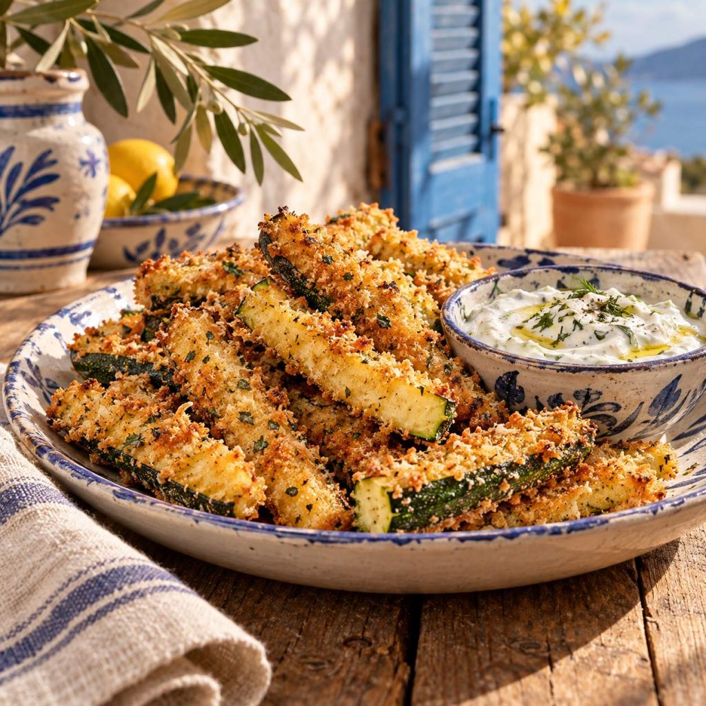 Knusprige Zucchini-Pommes aus dem Airfryer mit Knoblauchdip